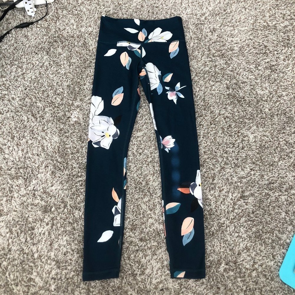 Athleta Floral Elation 7/8 Tight Workout Athletic Leggings in Teal Green XXS